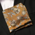 Pochette de costume homme dorée à motif floral vintage pour mariage fête accessoire - Or d'Automne
