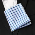 Blue checkered pocket square, detailed view of men suit formal accessory handkerchief. - Blue White Small Square Style (L009) / 1 Piece