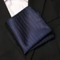 Dark blue striped pocket square detail shot, elegant formal accessory for men's suit jacket. - Blue Bold Stripe Style / 1 Piece