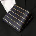 Men's blue and gold striped pocket square, elegant suit handkerchief for formal tuxedo wear. - Blue With Gold Stripe Style / 1 Piece