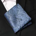 Close-up detail of blue paisley pocket square for men suit tuxedo handkerchief accessory. - New Blue Paisley Style / 1 Piece