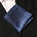 Blue plaid pocket square detail shot, elegant men suit accessory, formal pocket handkerchief. - Stylish Silver Dots Plaid Style / 1 Piece