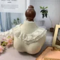 White lace collar trim double layer embroidered ruffle fabric decoration for dress skirt pillow - Beige