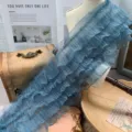Blue 5-layer ruffled tulle lace trim for princess skirt hem, doll clothing and curtain decor. - Blue