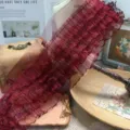 15cm wide 5-layer pleated ruffle mesh lace trim for doll clothing curtain sewing decor - Burgundy