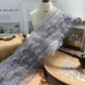 15cm wide 5-layer pleated tulle lace trim detail, grey ruffled fabric for doll dress and sewing. - Gray