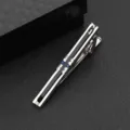 Silberne Metall Krawattenklammer Detailansicht, elegante Business Krawattennadel mit Steinen. - Strass-Dekor (LDJ001) / Geschenkbox / Sternenhimmel (Silber)