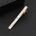 Silver metal tie clip for men business formal suit minimalist crystal tie pin accessory detail view - Simple Single Rhinestone Style (J02) / Silver