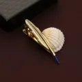 Gold feather tie clip for men business formal wear with blue enamel tip and metal gift box detail - Gift Box / Angel Wings (Gold and Blue)