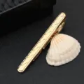 Gold tone metal tie clip for men business suit geometric wave pattern accessory gift detail view - Gold B (Gift Box)