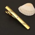 Clips de corbata dorados para hombre negocios ropa formal con detalle de estrás elegante - Estilo de Líneas Diagonales Dobles Con Diamante (New603领带夹)