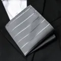 Men grey striped pocket square for suit, elegant business handkerchief fashion accessory detail. - Light Gray Hidden Stripe Style