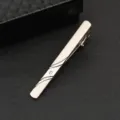 Silver metal tie clip for men with elegant engraved lines and sparkling crystal stone detail. - Streamlined Engraved Rhinestone Style (J33)