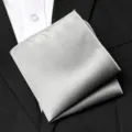 Silver ribbed pocket square detail, elegant men formal suit accessory, premium textile. - Light Gray Fine Texture Style