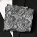 Classic black and silver paisley pocket square for men, stylish suit handkerchief. - Gray Paisley Style