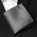Men's polyester pinstripe pocket square for business suit, elegant grey handkerchief detail. - Gray Frosted Stripe Style