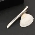 Silver metal tie clip detail view, minimalist design for business men and formal wear styling. - Smooth Simple Straight Bar Style (J81)