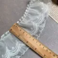 White double layer dot mesh lace trim for DIY sofa pillow and home textile decoration. - 7cm / White