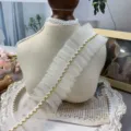 5cm breite plissierte Tüllspitze Borte mit goldener Kante für Kragen und DIY Handwerk. - 5cm Breite / Aprikose