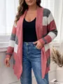 Plus size colorblock cardigan sweater for women, casual open front knit outerwear. - 1XL / Tops / Color Block