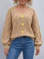Schicker Damen V-Ausschnitt Strickpullover mit Blumen, gemütliches lässiges Herbst Winter Oberteil. - S / Oberteile / Khaki