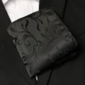 Black pocket square for men suit detail jacquard floral pattern formal suit accessory close up - Black Vine Floral Style