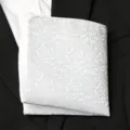 Men's pocket square detail closeup, white floral pattern pocket handkerchief for suit. - White Patterned Style