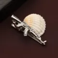 Fermacravatta argento a forma di fucile per uomo abito moda accessorio metallo elegante - Scatola regalo / Mitragliatrice d'Argento
