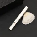 Silver metal tie clip for men with rhinestone and beaded edge formal business accessory - Beaded Edge Rhinestone Geometric Style (J106)