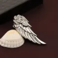 Fermi per cravatta uomo argento dettaglio, design elegante ala rosa, spilla da abito. - Scatola regalo / Elfo Alato Argento