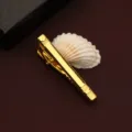 Elegant gold tie clip for men, classic business formal wear accessory with textured ends. - New904 (LDJXK01) / Gold