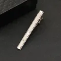 Silver metal tie clip for men business formal wear with geometric pattern and clear rhinestone. - Geometric Lines Rhinestone Style (LDJ105)