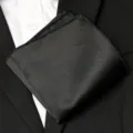 Classic black polyester pocket square for men, elegant formal suit handkerchief accessory. - Plain Black Style