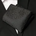 Men black pocket square suit handkerchief formal jacquard pocket square for business wear - Black Patterned Style
