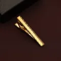 Elegant gold tone tie clip featuring a stylish diagonal striped pattern for men's business wear. - New804 (LDJXK01) / Gold
