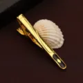 Gold tie clip for men, stylish business suit accessory with black enamel and diamond accent. - New507 (LDJXK01) / Gold