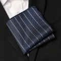 Classic navy blue pocket square with white vertical stripes for men suits and formal wear. - Diamond Blue White Vertical Stripe Style / 1 Piece