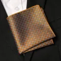 Men's silk pocket square with blue geometric pattern, stylish suit handkerchief accessory. - Golden Brown Blue White Floral Style / 1 Piece