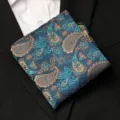 Men's suit pocket square vintage paisley pattern formal business handkerchief accessory - Blue Green Golden Brown Paisley Style / 1 Piece