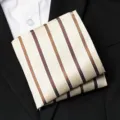 Men's striped pocket square handkerchief for suit jacket formal wear pocket decoration accessory. - Champagne Brown Dark Stripe Style / 1 Piece