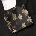 Pochette de costume florale vintage pour homme texture soie mouchoir de poche rétro - Café Noir Magnolia