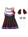 Kids Halloween Cheerleader Costume Sleepless Dress Blood Splatter Pom Poms Socks Set - 120cm / Set / Black