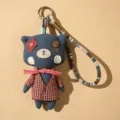 Llavero de peluche de oso de tela hecho a mano con camisa a cuadros linda muñeca animal. - 12cm / Oso Colorido - Azul