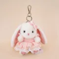 Fluffy pink floral dress rabbit keychain plush bag pendant, cute long-eared bunny doll. - Cloud Rabbit - Pink Skirt