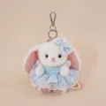Cute white plush rabbit keychain with blue floral dress, sweet bag hanging ornament long-eared doll. - Cloud Rabbit - Blue Skirt