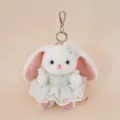 Cute white plush rabbit keychain with green checkered dress cute bunny bag charm for girls and women - Cloud Rabbit - Green Skirt