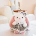 Cute plush rabbit keychain with floral dress, soft long ear bag pendant for girls and women. - Senyu Rabbit - Black Skirt