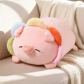 Cute pink plush pig pillow stuffed toy with rainbow floral decorations for cozy home decor. - Rainbow Flower Pig / 15cm