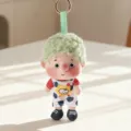 Fluffy curly hair freckles doll keychain, green afro plush toy cute bag pendant charm - Green Curly Hair Doll