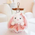 Cute plush rabbit keychain with red plaid dress and long ears, soft bag hanging pendant accessory. - Senyu Rabbit - Red Skirt